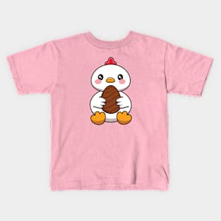 Cute Chicken With Chocolate Easter Egg Kids T-Shirt